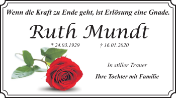 Traueranzeige von Ruth Mundt von Super Sonntag Dessau-Roßlau