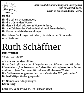 Traueranzeige von Ruth Schäffner von Super Sonntag Sangerhausen