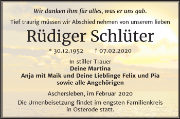 Traueranzeige von Rüdiger Schlüter von Super Sonntag Aschersleben
