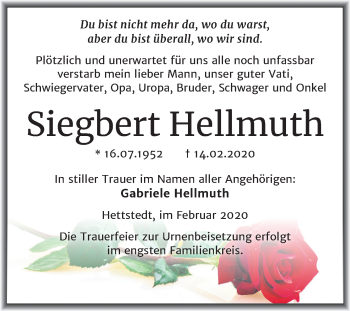 Traueranzeige von Siegbert Hellmuth von Super Sonntag Mansfelder Land