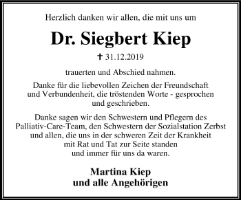 Traueranzeige von Siegbert Kiep von Super Sonntag Dessau-Roßlau