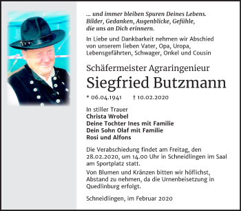 Traueranzeige von Siegfried Butzmann von Mitteldeutsche Zeitung Aschersleben / Mansfelder Land
