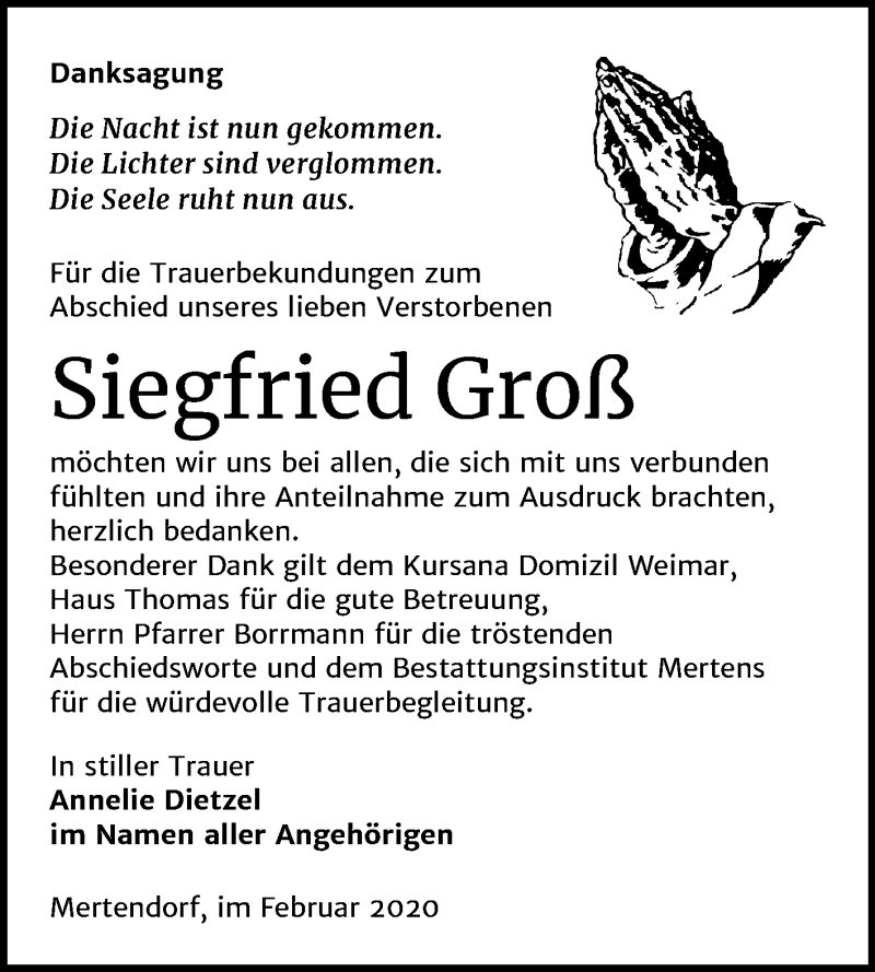  Traueranzeige für Siegfried Groß vom 29.02.2020 aus Mitteldeutsche Zeitung Naumburg/Nebra
