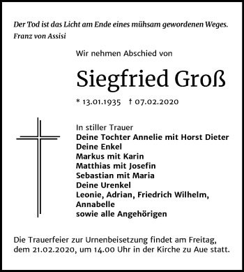 Traueranzeige von Siegfried Groß von Mitteldeutsche Zeitung Naumburg/Nebra