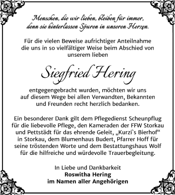 Traueranzeige von Siegfried Hering von Wochenspiegel Weißenfels