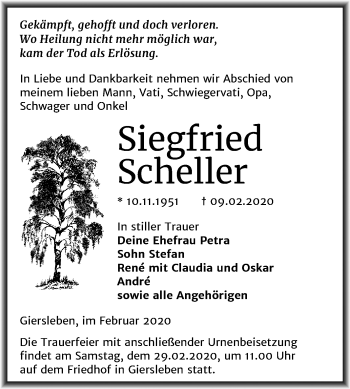 Traueranzeige von Siegfried Scheller von Super Sonntag Aschersleben