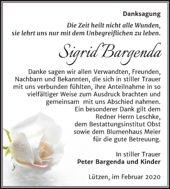 Traueranzeige von Sigrid Bargenda von Wochenspiegel Weißenfels