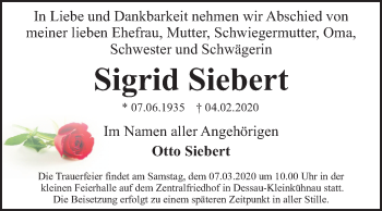 Traueranzeige von Sigrid Siebert von Mitteldeutsche Zeitung Dessau-Roßlau
