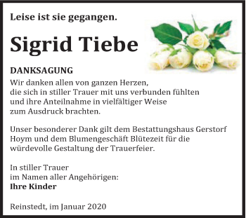Traueranzeige von Sigrid Tiebe von Mitteldeutsche Zeitung Quedlinburg