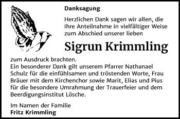 Traueranzeige von Sigrun Krimmling von Mitteldeutsche Zeitung Wittenberg