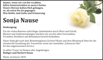 Traueranzeige von Sonja Nause von Super Sonntag Aschersleben