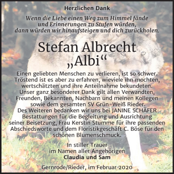 Traueranzeige von Stefan Albrecht von Mitteldeutsche Zeitung Quedlinburg