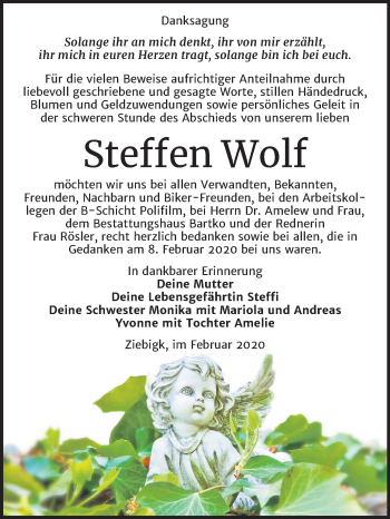 Traueranzeige von Steffen Wolf von Super Sonntag Köthen