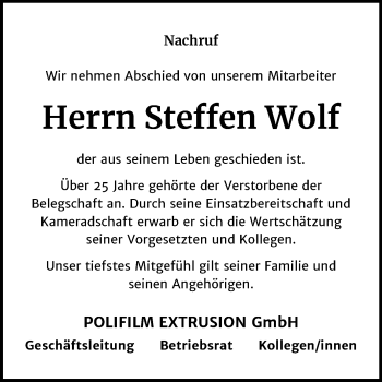 Traueranzeige von Steffen Wolf von Mitteldeutsche Zeitung Köthen