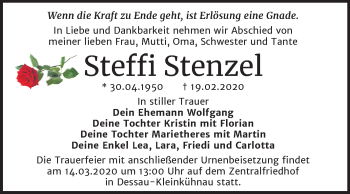 Traueranzeige von Steffi Stenzel von Mitteldeutsche Zeitung Dessau-Roßlau