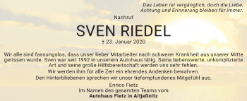 Traueranzeige von Sven Riedel von Mitteldeutsche Zeitung Bitterfeld