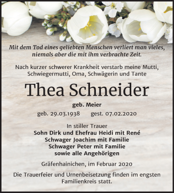 Traueranzeige von Thea Schneider von Super Sonntag Wittenberg