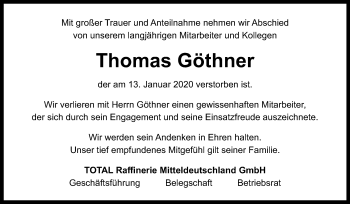 Traueranzeige von Thomas Göthner von Mitteldeutsche Zeitung Weißenfels