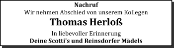 Traueranzeige von Thomas Herloß von Super Sonntag Wittenberg