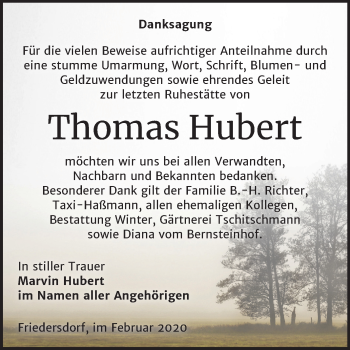 Traueranzeige von Thomas Hubert von Mitteldeutsche Zeitung Bitterfeld