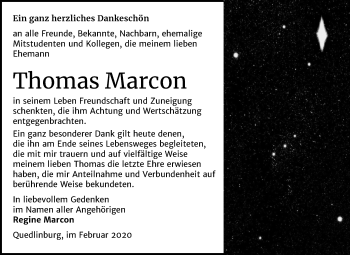 Traueranzeige von Thomas Marcon von Wochenspiegel Quedlinburg