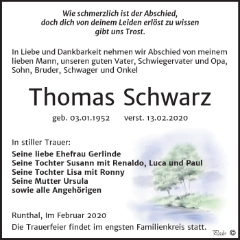 Traueranzeige von Thomas Schwarz von Mitteldeutsche Zeitung Weißenfels