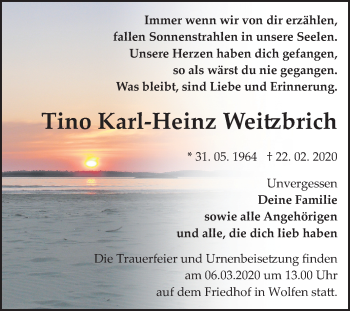 Traueranzeige von Tino Karl-Heinz Weitzbrich von Mitteldeutsche Zeitung Bitterfeld