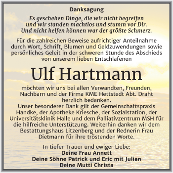 Traueranzeige von Ulf Hartmann von Super Sonntag Mansfelder Land