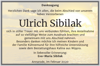 Traueranzeige von Ulrich Sibilak von Mitteldeutsche Zeitung Mansfelder Land