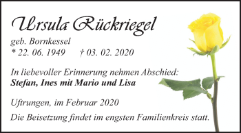 Traueranzeige von Ursula Rückriegel von Mitteldeutsche Zeitung Sangerhausen