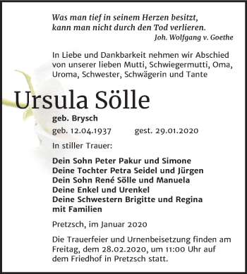 Traueranzeige von Ursula Sölle von Super Sonntag Wittenberg
