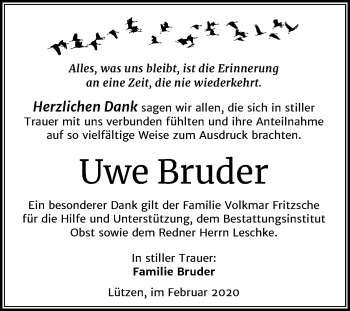 Traueranzeige von Uwe Bruder von Mitteldeutsche Zeitung Weißenfels