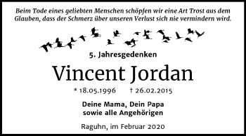 Traueranzeige von Vincent Jordan von Mitteldeutsche Zeitung Bitterfeld