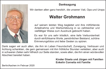 Traueranzeige von Walter Grohmann von Super Sonntag Bernburg