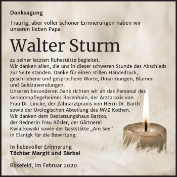 Traueranzeige von Walter Sturm von Mitteldeutsche Zeitung Köthen