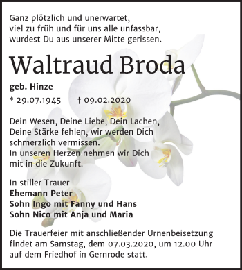 Traueranzeige von Waltraud Broda von Super Sonntag Quedlinburg