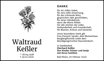 Traueranzeige von Waltraud Keßler von Mitteldeutsche Zeitung Naumburg/Nebra