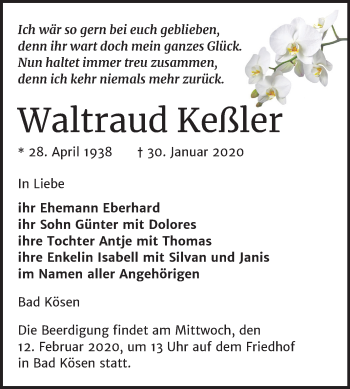 Traueranzeige von Waltraud Keßler von Mitteldeutsche Zeitung Naumburg/Nebra