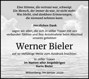Traueranzeige von Werner Bieler von Super Sonntag Wittenberg