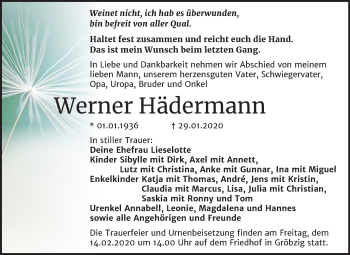 Traueranzeige von Werner Hädermann von Super Sonntag Köthen
