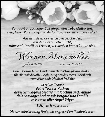 Traueranzeige von Werner Marschallek von Mitteldeutsche Zeitung Zeitz