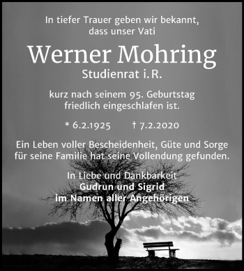 Traueranzeige von Werner Mohring von Mitteldeutsche Zeitung Köthen