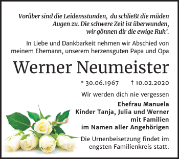 Traueranzeige von Werner Neumeister von Mitteldeutsche Zeitung Bernburg