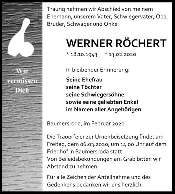 Traueranzeige von Werner Röchert von Wochenspiegel Naumburg/Nebra