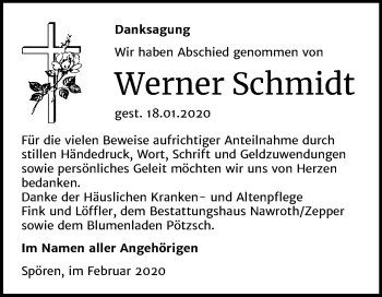Traueranzeige von Werner Schmidt von Mitteldeutsche Zeitung Bitterfeld