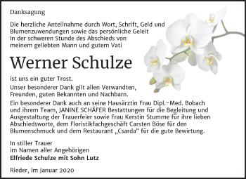 Traueranzeige von Werner Schulze von Wochenspiegel Quedlinburg