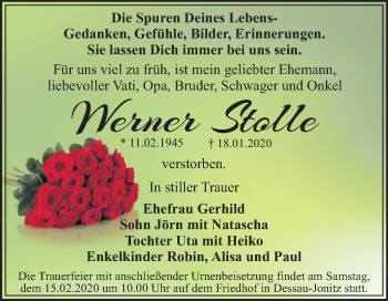 Traueranzeige von Werner Stolle von Super Sonntag Dessau-Roßlau