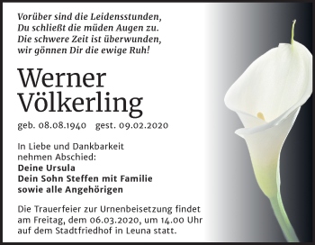 Traueranzeige von Werner Völkerling von Mitteldeutsche Zeitung Halle/Saalkreis