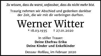 Traueranzeige von Werner Witter von Super Sonntag Dessau-Roßlau
