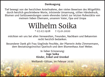 Traueranzeige von Wilhelm Soika von Super Sonntag Köthen